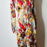 ZARA  Gold and Green Satin Floral Maxi Shirt Dress Photo 5