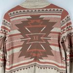 Yet Again Cotton Southwest Aztec Print Open Front Longline Cardigan Soft Neutral Photo 9
