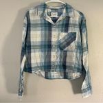 American Eagle  Outfitters Blue Cream Plaid Cropped Button Down Flannel NWT Photo 0