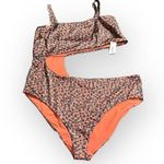 ASOS One Piece Swimsuit Womens Plus 18 Black Orange Tortoise Bandeau Cut Out NWT Photo 2