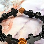 Rose & Cross Handmade Beaded Bracelet Black Brown & Neon Green Photo 4