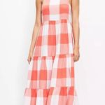 Lou & grey Gingham Midi Dress Women Small Coral Tiered Farmhouse Peasant Cottage Photo 0