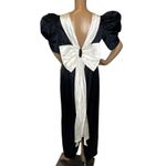 American Vintage 1980s Black Satin Evening Gown with Ivory Statement Bow unbranded small- medium Photo 2