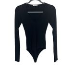 Reformation Indie Long Sleeve Bodysuit XL Ribbed Black Minimalist Tencel Fitted Photo 2