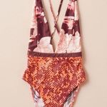 Maaji reversible one piece swimsuit coral floral beige patchwork print plunge Photo 12