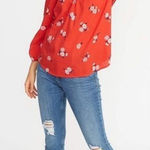 Old Navy  Women's Peasant Floral Red Shirt Sz‎ Large Summer Vacation Casual Photo 0