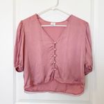 Aritzia Top Womens Sz XSmall Coquette Silk Cupro Button Up Lace Trim Puff Sleeve Photo 0