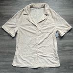Avec Les Filles NEW  Casual Short Sleeve Button Up Cream Subtle Palm Top Size S Photo 0