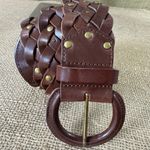 Old Navy Women’s Brass Studded Brown Leather Belt And Buckle Size M 0-38 Inch Photo 2