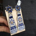 Felt Fabric, Rhinestone & Beaded Beer Bottle Earrings, Purple, White, Gold Photo 9