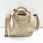 Parker & Hyde Mini Woven Tote Bag Purse with Crossbody Strap Beige Gold Metallic Photo 1