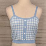 Cider Cropped Gingham Check Tank Top with Heart Buttons Blue/White-XL Photo 0