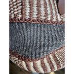 Handmade Rare Sisal Woven Striped Tote Bag with Leather Flap Double Handles Photo 7