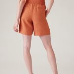 Athleta Voyager 100% Linen Shorts Orange Coral 6 Natural Fabric Travel Pockets Photo 2