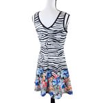 Neiman Marcus Scuba Fit Flare Dress Black White Floral Size Medium NWT Photo 2