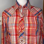 Vintage Miller Western Wear Plaid Long Sleeve pearl snap Shirt size 16/38 READ Red Photo 1