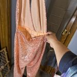 Sparkling Rose Gold Sequin Halter Jumpsuit Pink Size M Photo 1
