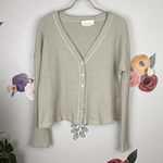 Anthropologie by Cropped Tan Ribbed Henley Cardigan - Size - XS Photo 0