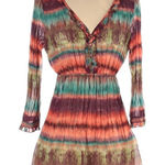 NEW DIRECTIONS Rainbow Tie Dye Babydoll Top Long Sleeve Y2K‎ Fairy 90s Small Orange Photo 0