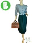 MISS DORBY VINTAGE 1990'S GREEN & WHITE ONE PIECE DRESS WITH TIE BACK BELT (6P) Photo 1