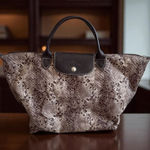 Longchamp  Brown Snake Print Le Pliage Shoulder Tote Bag Satchel Photo 1