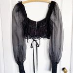 For Love & Lemons • Gabrielle Top peasant ruffle puff sleeve black sheer blouse Photo 14
