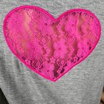 Betsey Johnson  Gray  Long Sleeve Top with Pink Lace Heart🩷Size S Small Photo 3