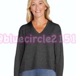 Time & Tru Women's V-Neck Knit Top with Long Sleeves Charcoal Heather (Black/Gray) •Size Medium (8-10) Photo 11