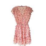 ZARA  TEXTURED WEAVE FLORAL‎ SEMI SHEER DRESS V-Neck Ruffled Pink/Red SIZE S NEW Photo 2