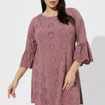 Torrid  Dusty Rose Eyelet Challis Bell Sleeve Drop Waist Dress Size‎ 1X Photo 0
