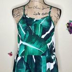 Tropical Palm Leaf Greens & White Print Tank Top Hi Lo Style w Ruffle Hem Sz L Size L Photo 0