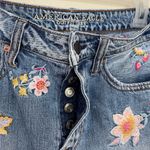 American Eagle Embroidered Distressed Denim Mini Jean Skirt Button Fly ~ Size 4 Photo 7