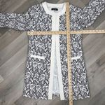 Nine West Floral Brocade Open Front Long Blazer Topper Jacket Black White 2 Photo 11