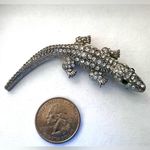 Silver Rhinestone Alligator Brooch Green eyes Photo 6