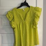Glam  Chartreuse Ruffle Sleeve Blouse Photo 0