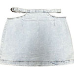 We Wore What Revolve  Medium Cutouts Belted Mini Skirt Blue Light Wash Stretch NWT Photo 0