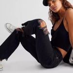 We The Free Free People Maggie Mid-Rise Straight-Leg Distress Washed Black 29 Photo 2