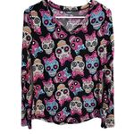 No Boundaries Women’s Junior Y2k Halloween Mexican Sugar Skull Colorful Super Soft Top Large Photo 1