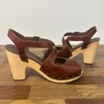 UGG  Womens Sandals 8 Leather Strappy Wood Block Heel Peep Toe Stud Boho Nadia Photo 9
