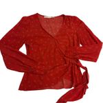 ASTR THE LABEL Shirt Womens Small Olympia Red Floral Print Long Sleeve Wrap Top Photo 1