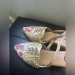 Handmade embroidered, beaded, and embellished slingback pointed toe block heels Gold Size 8 Photo 4