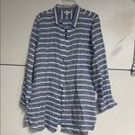 Garnet Hill  WOMENS STRIPED LINEN BLUE WHITE TUNIC BUTTON DOWN SHIRT MEDIUM Photo 1