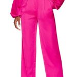 Lovers + Friends Barbie Pink Satin Wide Leg Pant XS Trouser High Rise $228 NEW Photo 0