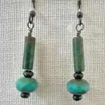 Artisan Boho Earrings Green Tube Beads & Turquoise Photo 0