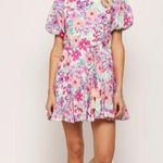 Fate Women Frances Floral Pleated Skirt Dress Sz L Puff Sleeve Colorful Feminine Pink Size L Photo 8