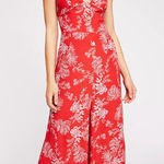 Free People Be The One Jumpsuit Floral Print Button Wide Leg Red Size 4 Photo 0