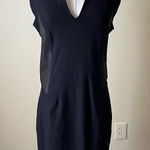 Helmut Lang Helmut Lang Blistered Leather Panel Dress Size 10 Ribbed Knit V-Neck Sheath Photo 0
