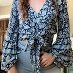American Eagle Floral Bell Sleeve Tie Top Photo 0