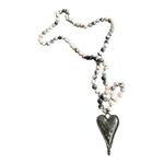 Heart Like Mine Stone Metal Heart Long Strand Necklace White Gray Beaded Boho Photo 3