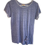 Democracy  Blue Heathered Short Sleeve Top Crochet Trim Tie Front Women Size S Photo 0